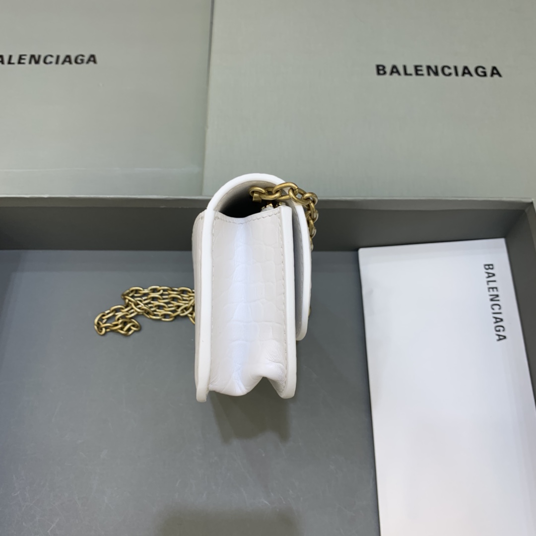 Balenciaga Gossip Wallet on chain Crocodile Embossed Calfskin Shouler Bag White